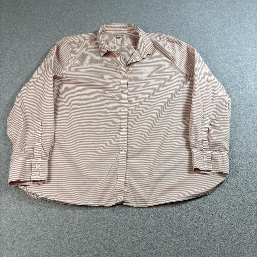 Garnet Hill Shirt Womens 18 Pink White Stripe Button Shacket Heritage Coastal